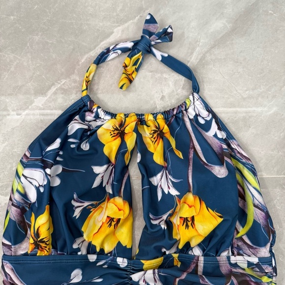 Women's APPIE Floral Ruched Tummy Control One Piece V-Neck Keyhole Swimsuit XL - Picture 4 of 16